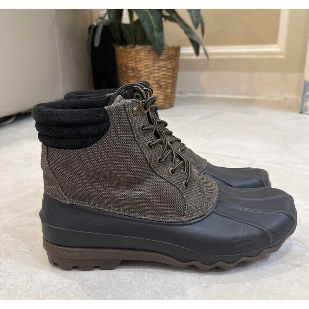 Sperry Men's Brown Avenue Duck Boots Lace-Up Boots Olive Green Brown Sz 11